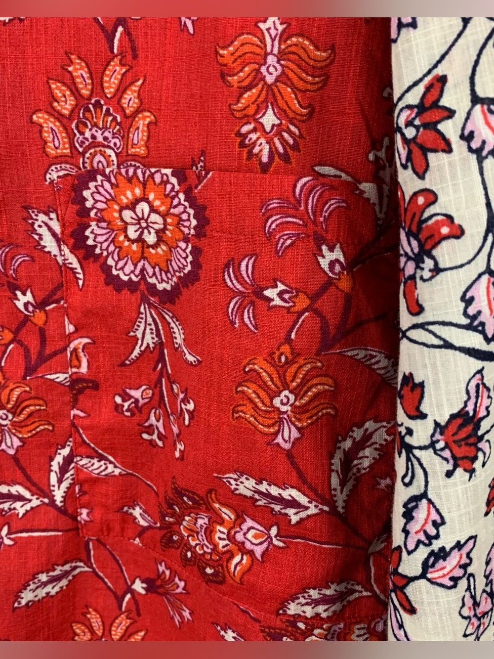 J Jill Shirt Womens 4X Red Colorblock Floral Button Up Cotton Long Sleeve Boho - Picture 4 of 12